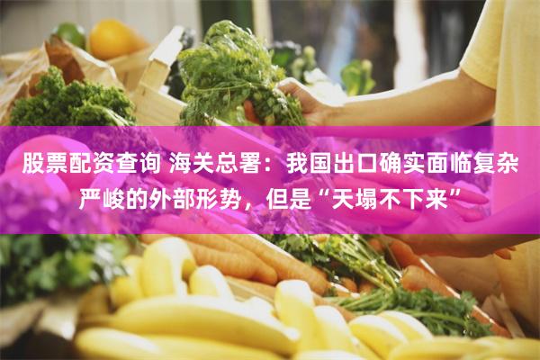 股票配资查询 海关总署：我国出口确实面临复杂严峻的外部形势，但是“天塌不下来”