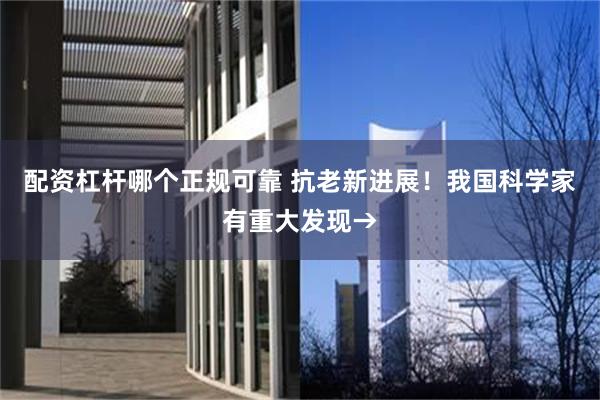 配资杠杆哪个正规可靠 抗老新进展！我国科学家有重大发现→