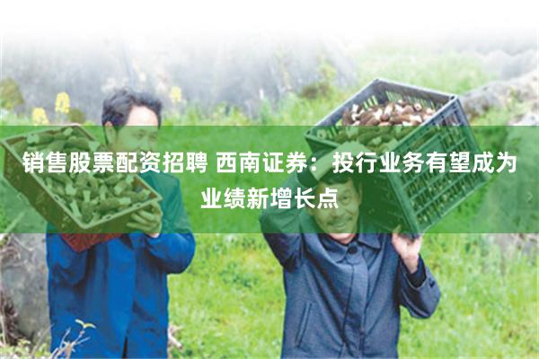 销售股票配资招聘 西南证券：投行业务有望成为业绩新增长点